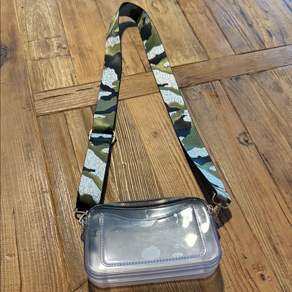 Clear Crossbody Bag with Camouflage Strap
